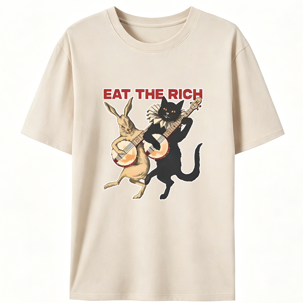 Eat the Rich (Cat & Rabbit) Retro Designed for Women - Slim Fit Cotton Tee