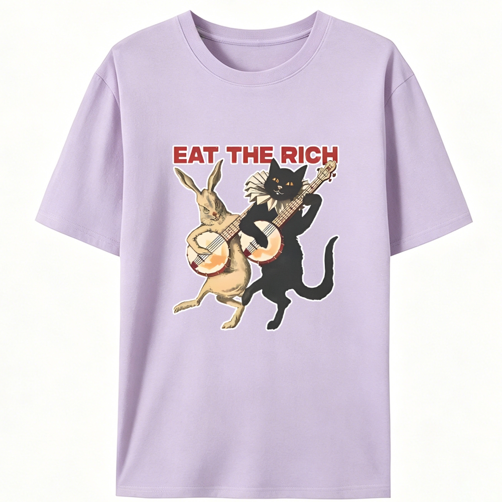 Eat the Rich (Cat & Rabbit) Retro Designed for Women - Slim Fit Cotton Tee