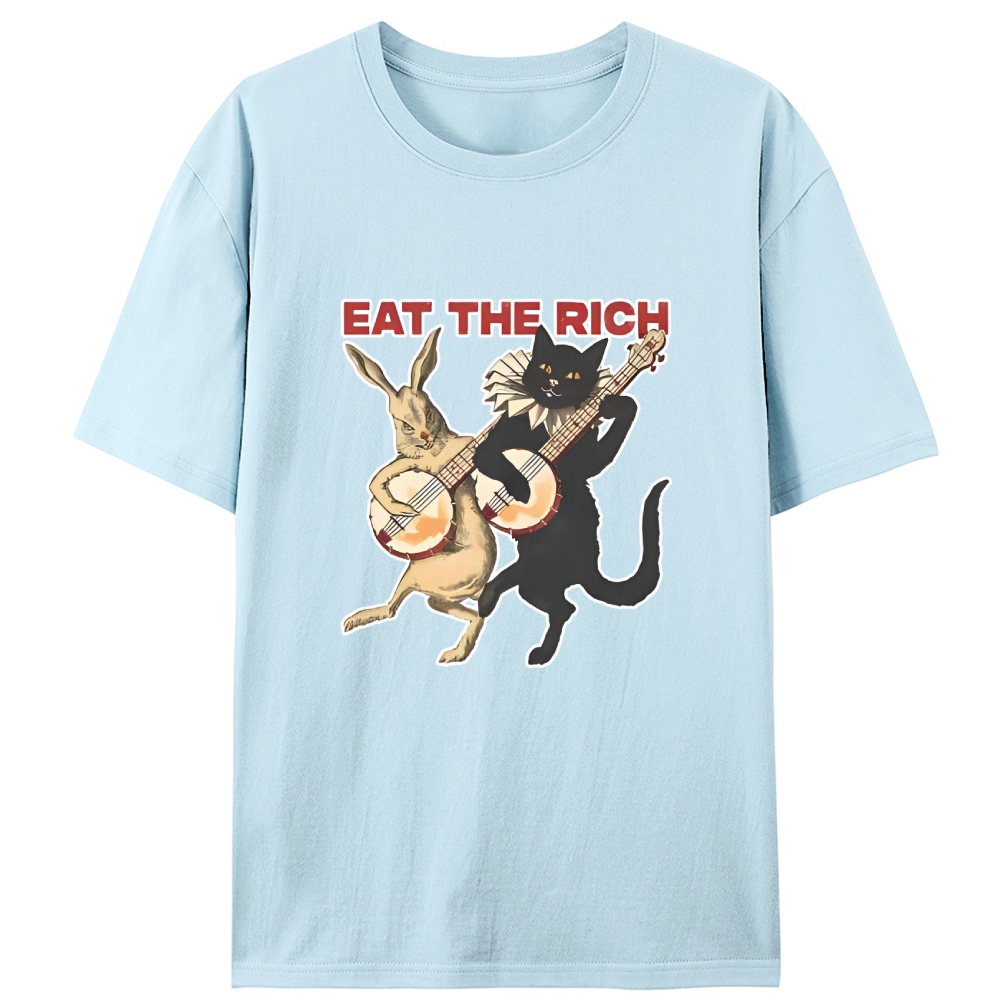 Eat the Rich (Cat & Rabbit) Retro Designed for Women - Slim Fit Cotton Tee
