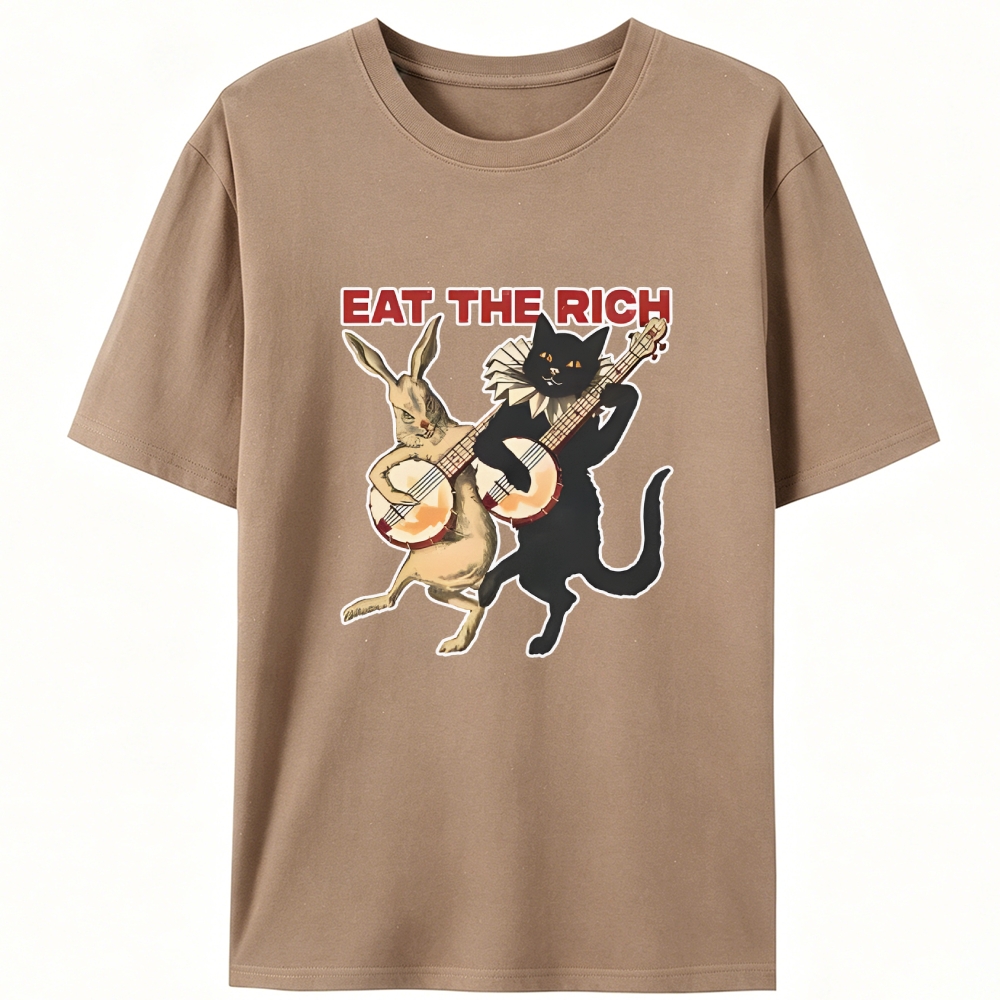 Eat the Rich (Cat & Rabbit) Retro Designed for Women - Slim Fit Cotton Tee