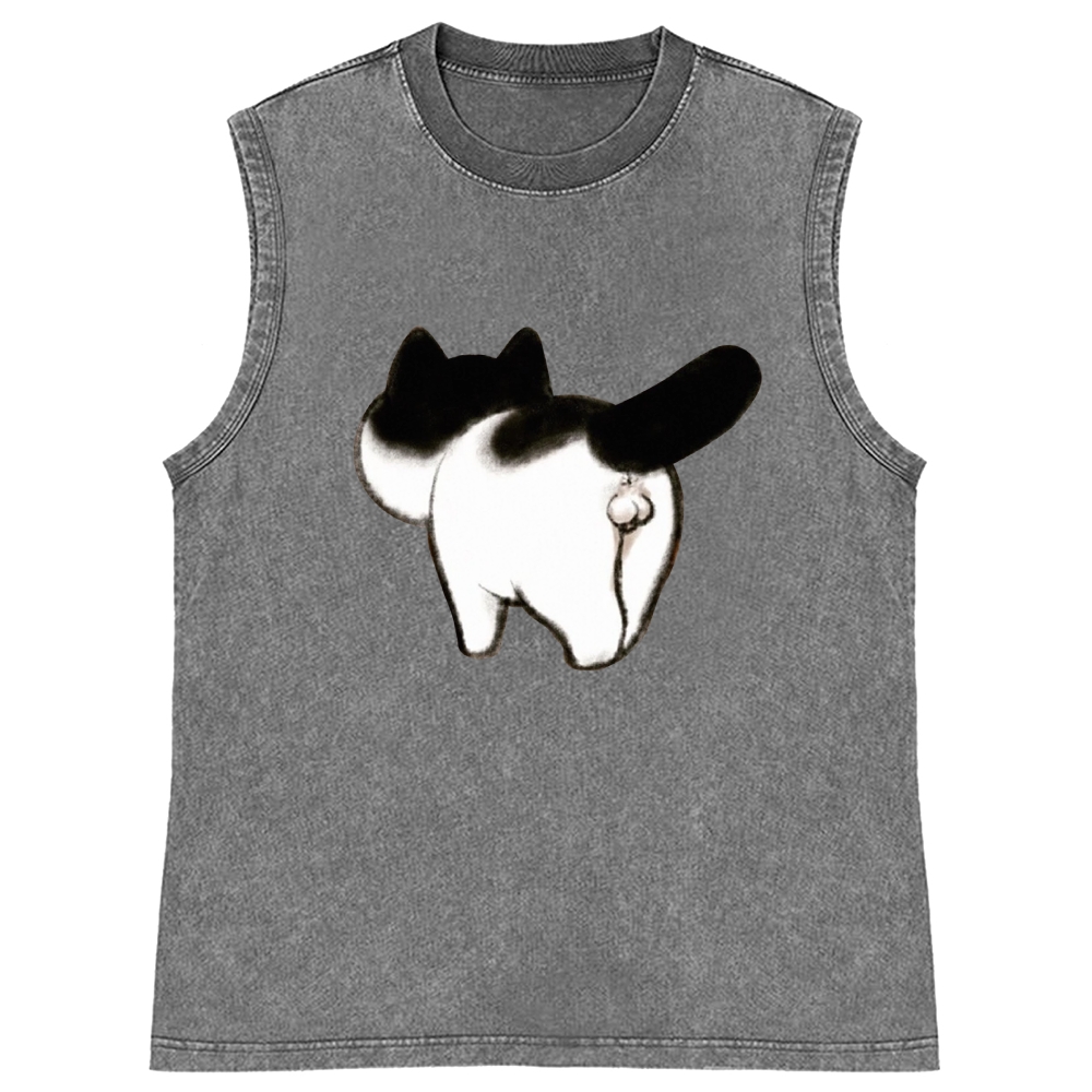 Cow Cat Butt Retro Washed Tank Top