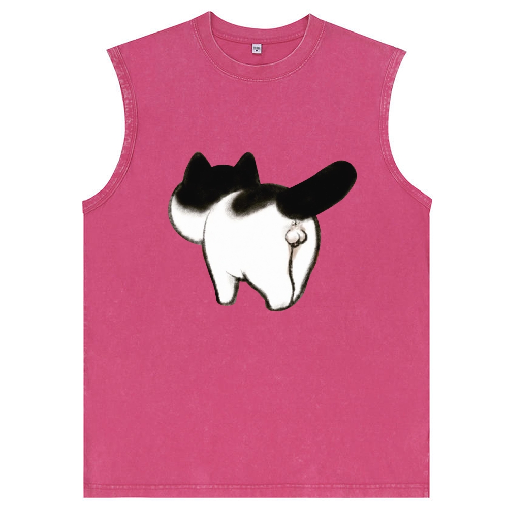 Cow Cat Butt Retro Washed Tank Top