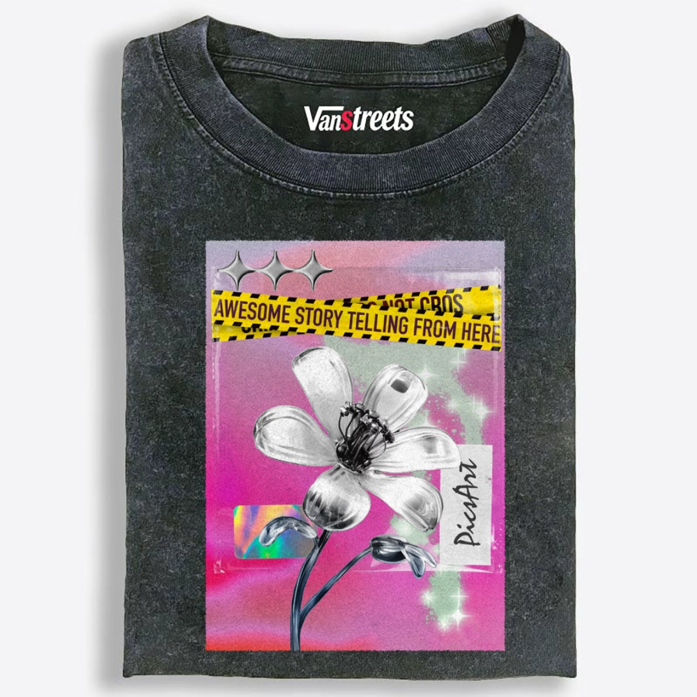 Silver Story Flower Retro Washed T-Shirt | 100% Cotton | Streetwear Essential