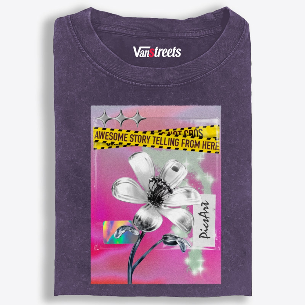 Silver Story Flower Retro Washed T-Shirt | 100% Cotton | Streetwear Essential