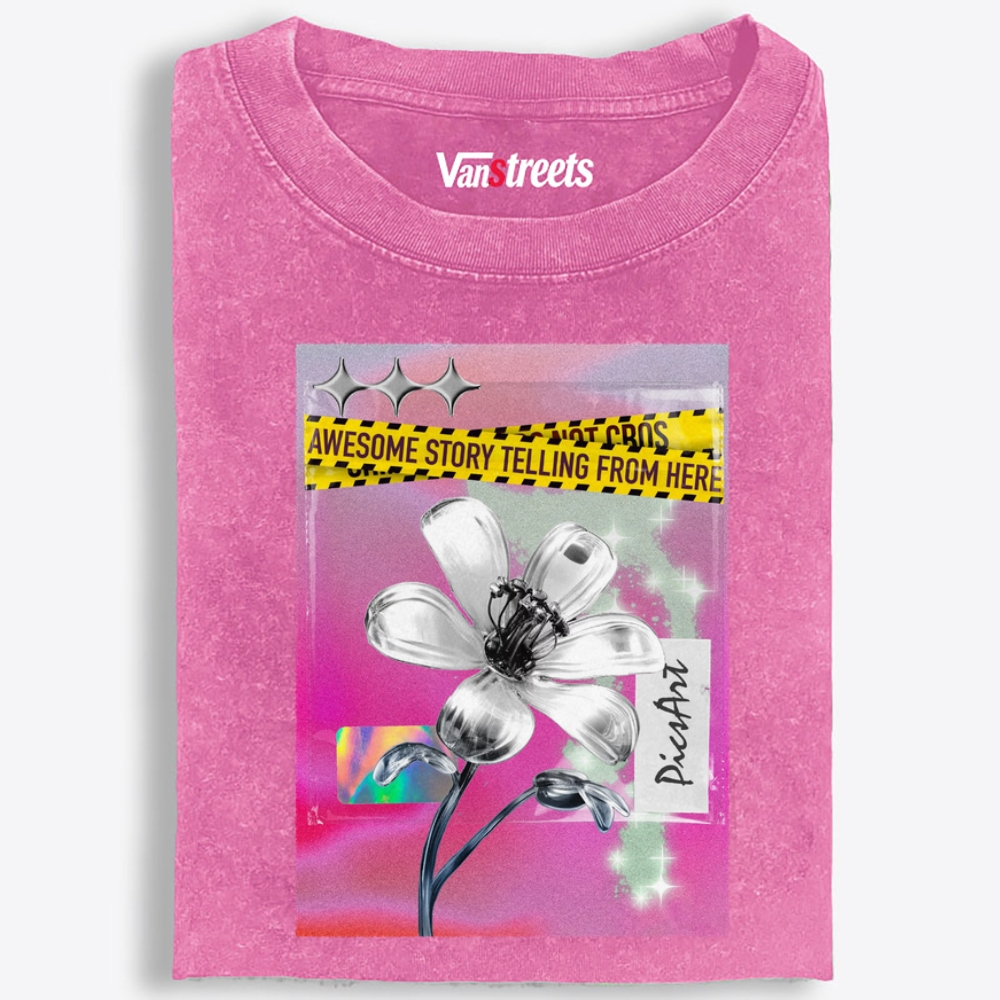Silver Story Flower Retro Washed T-Shirt | 100% Cotton | Streetwear Essential