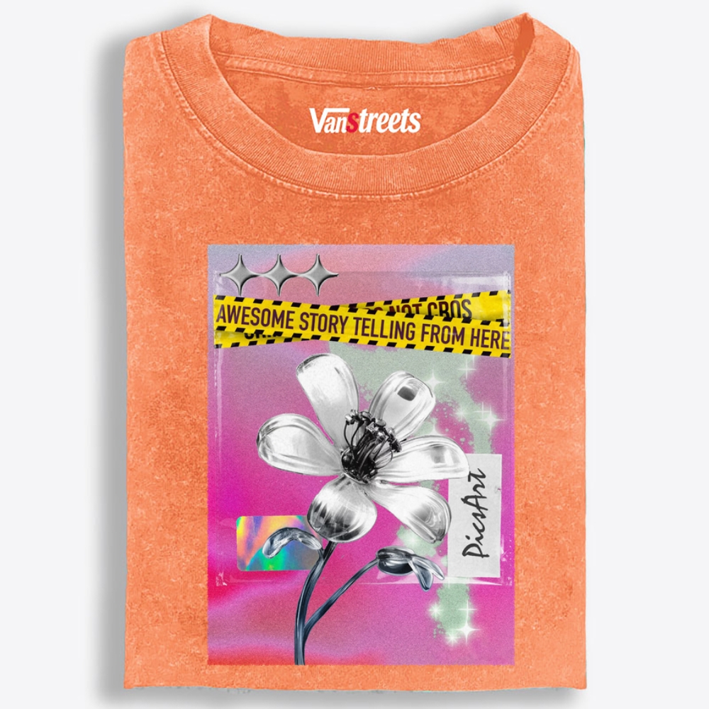 Silver Story Flower Retro Washed T-Shirt | 100% Cotton | Streetwear Essential