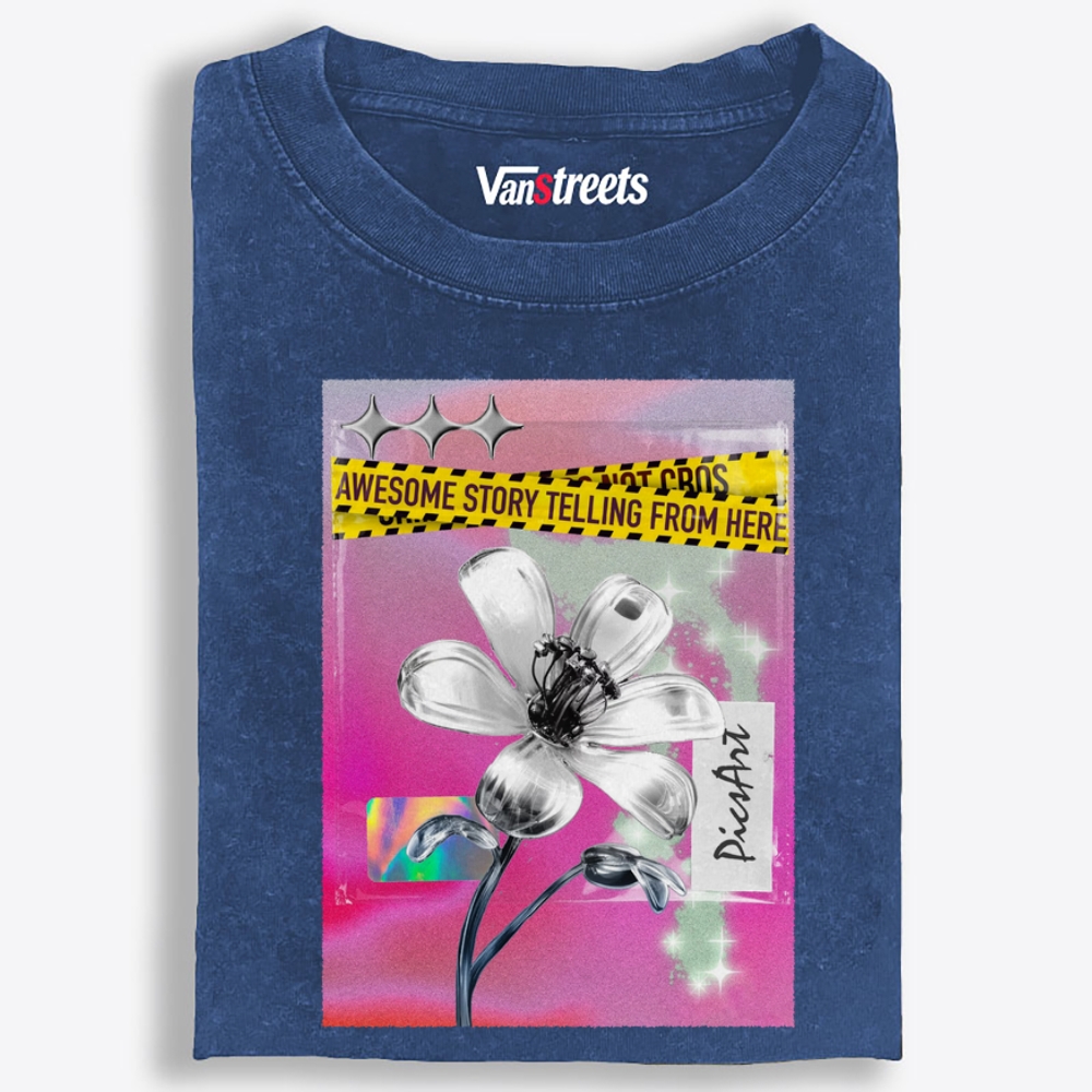 Silver Story Flower Retro Washed T-Shirt | 100% Cotton | Streetwear Essential