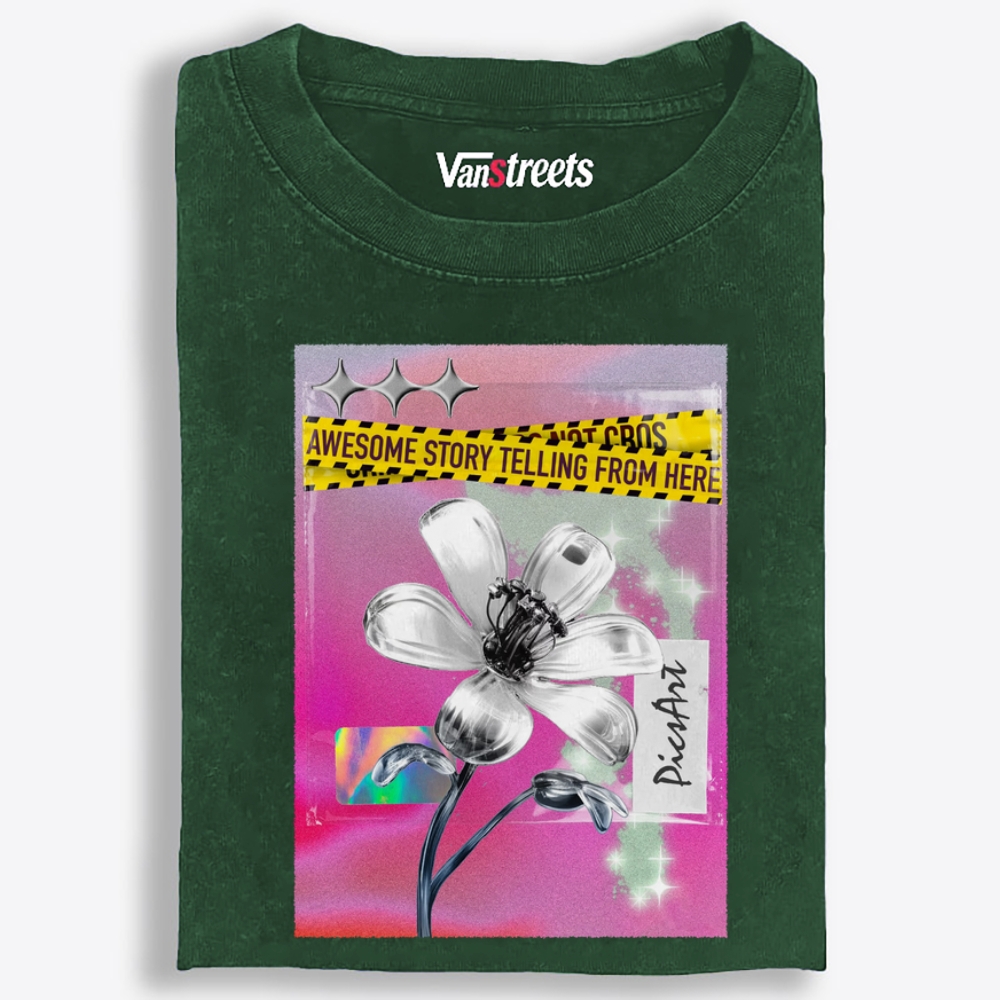 Silver Story Flower Retro Washed T-Shirt | 100% Cotton | Streetwear Essential