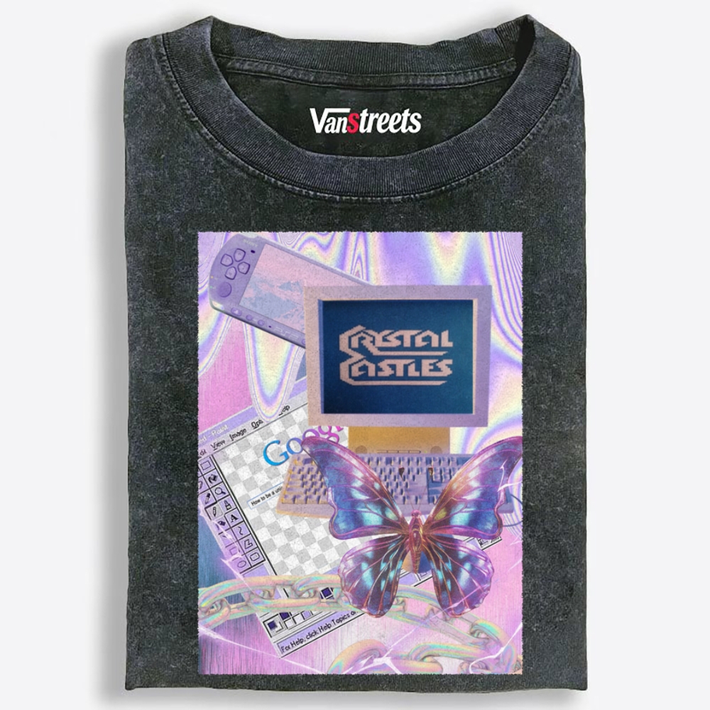 Crystal Castles Butterfly Retro Washed T-Shirt | 100% Cotton | Streetwear Essential