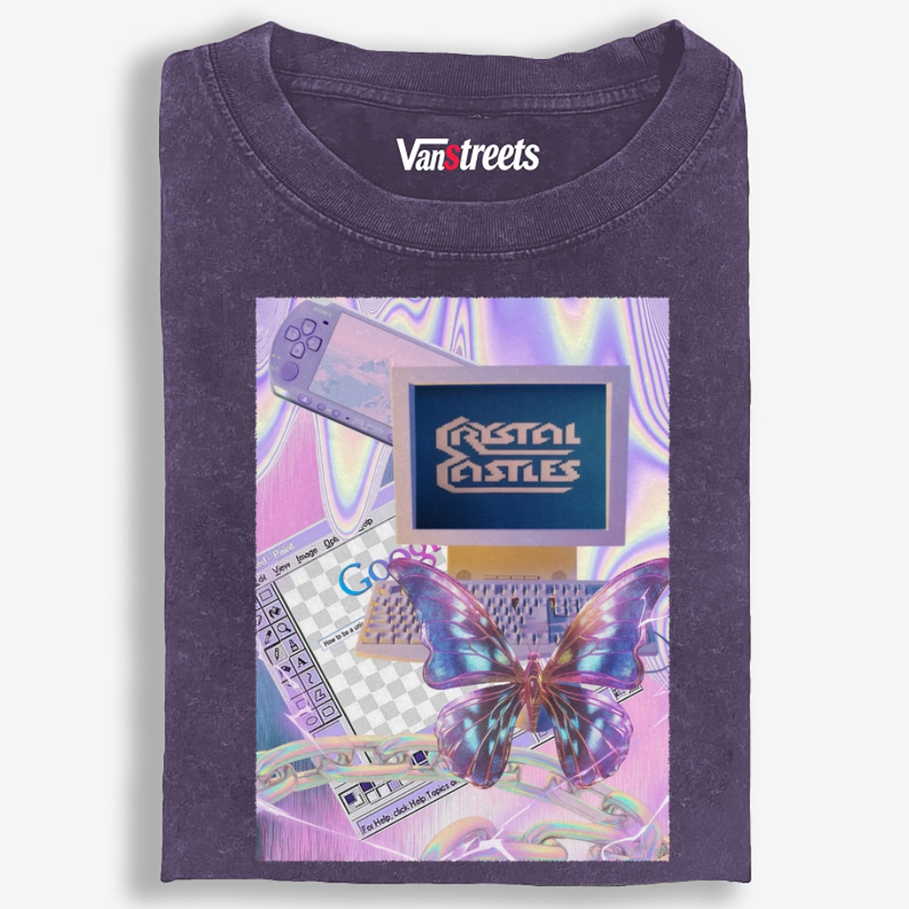 Crystal Castles Butterfly Retro Washed T-Shirt | 100% Cotton | Streetwear Essential