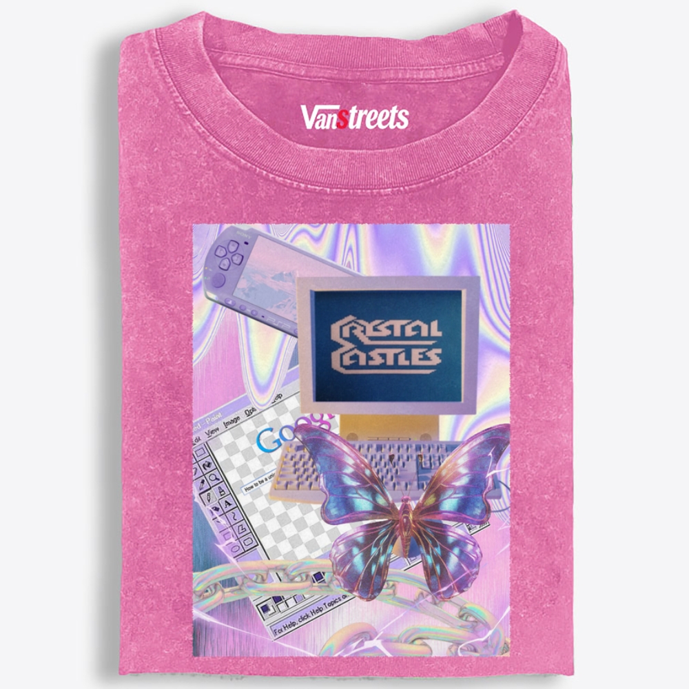 Crystal Castles Butterfly Retro Washed T-Shirt | 100% Cotton | Streetwear Essential