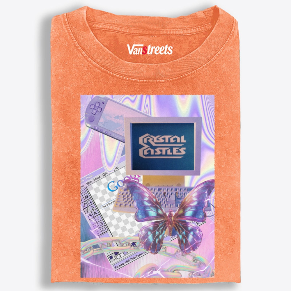 Crystal Castles Butterfly Retro Washed T-Shirt | 100% Cotton | Streetwear Essential