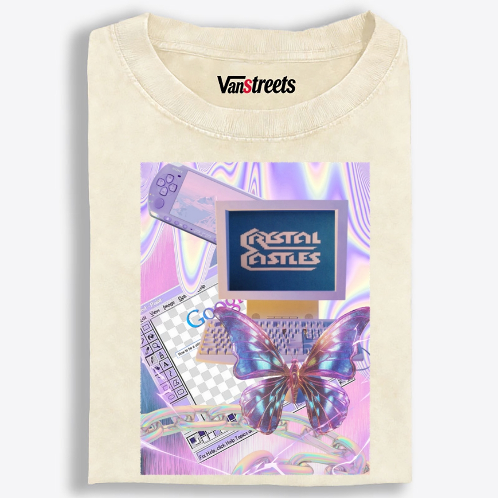 Crystal Castles Butterfly Retro Washed T-Shirt | 100% Cotton | Streetwear Essential