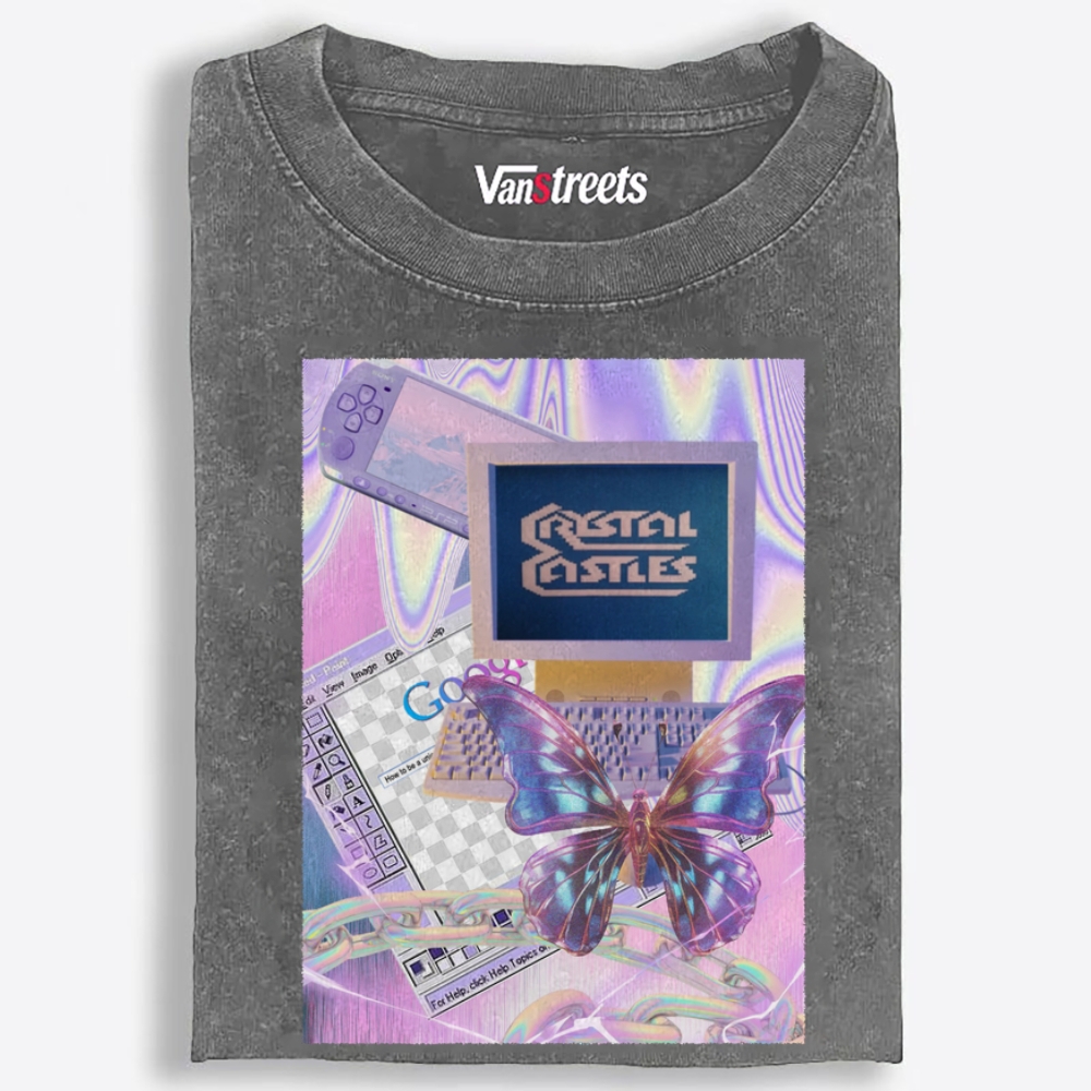 Crystal Castles Butterfly Retro Washed T-Shirt | 100% Cotton | Streetwear Essential