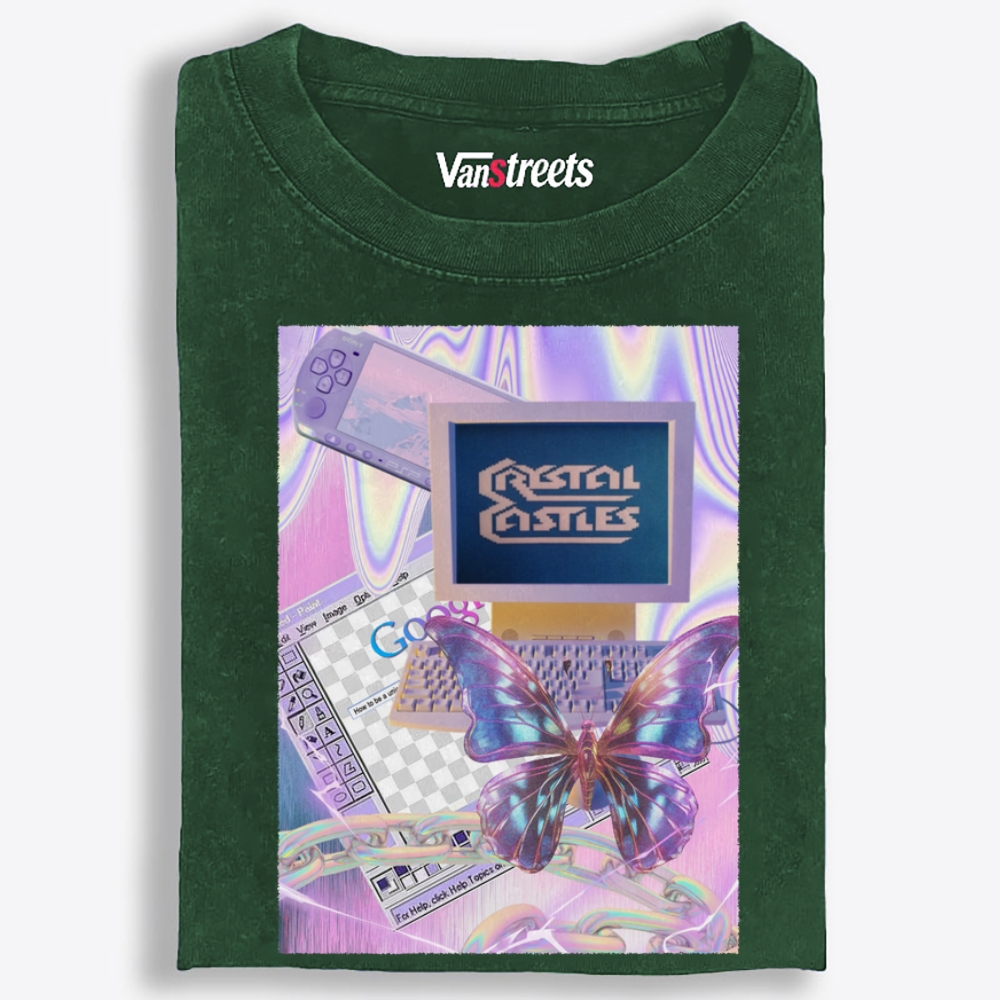 Crystal Castles Butterfly Retro Washed T-Shirt | 100% Cotton | Streetwear Essential