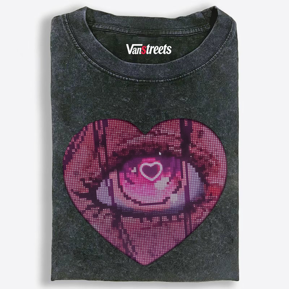 Pixel Heart Eye Retro Washed T-Shirt | 100% Cotton | Streetwear Essential