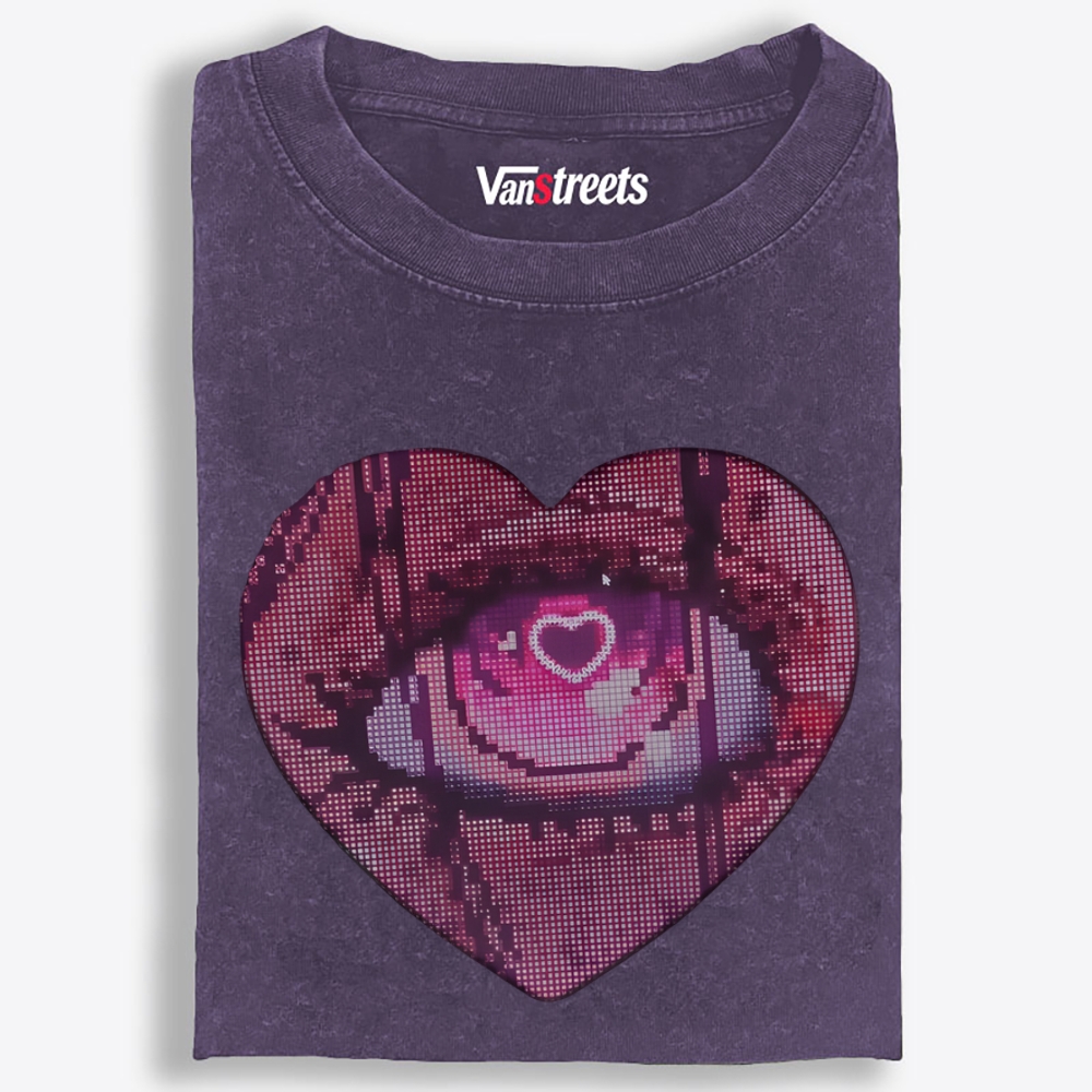 Pixel Heart Eye Retro Washed T-Shirt | 100% Cotton | Streetwear Essential
