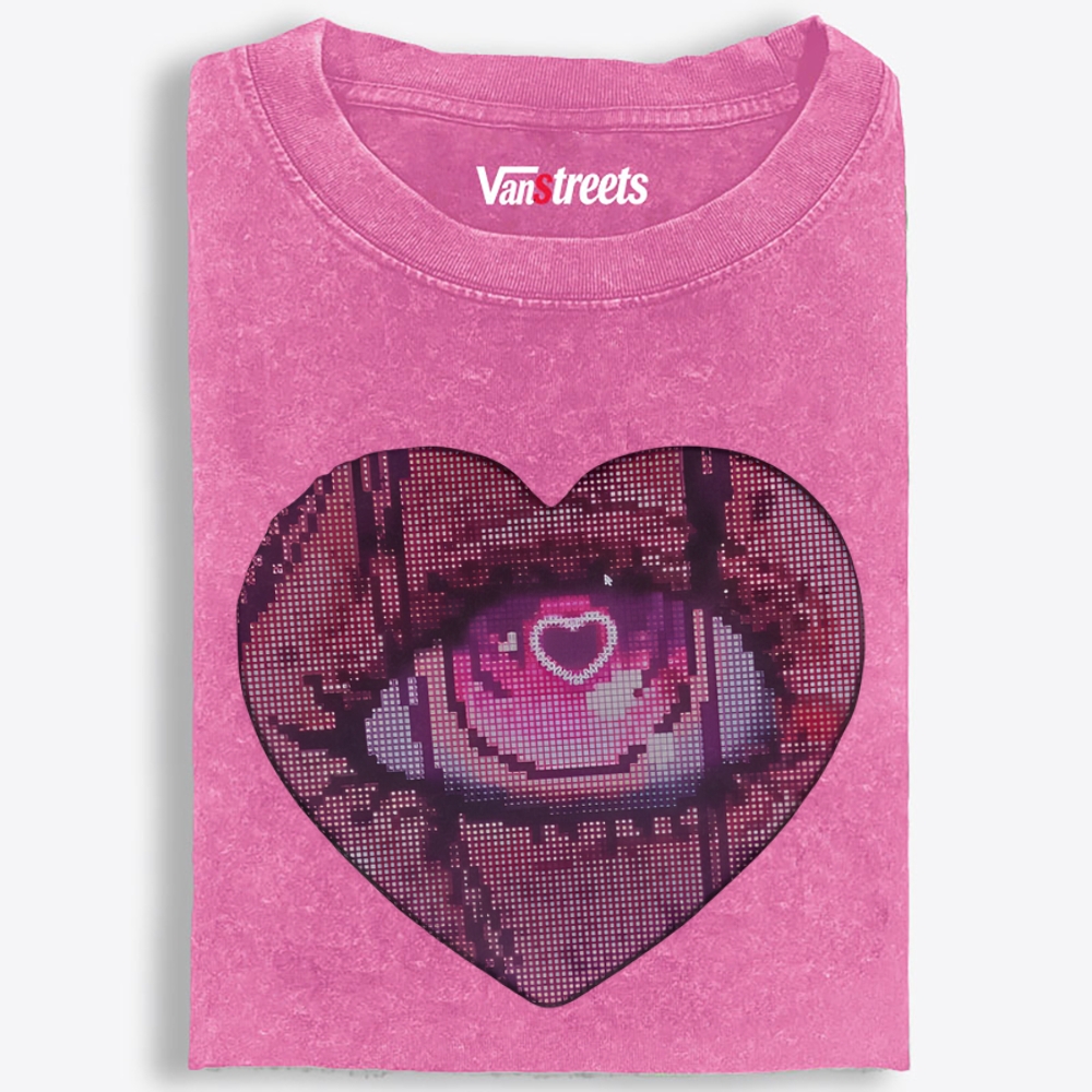 Pixel Heart Eye Retro Washed T-Shirt | 100% Cotton | Streetwear Essential