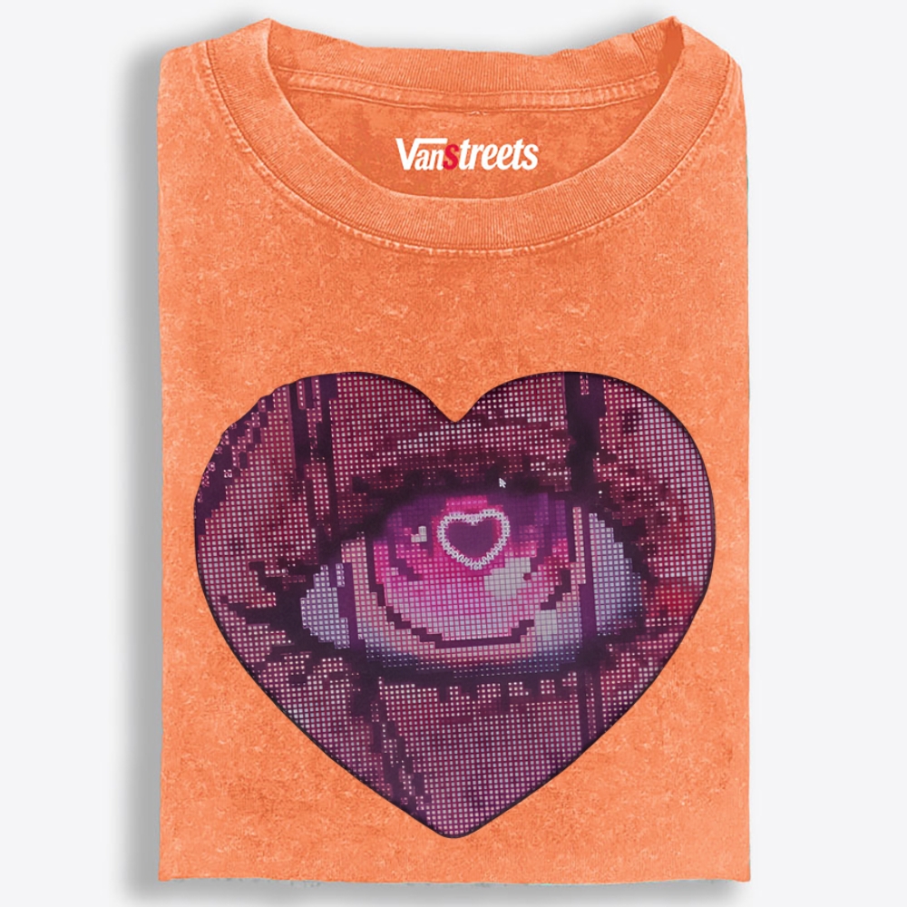 Pixel Heart Eye Retro Washed T-Shirt | 100% Cotton | Streetwear Essential
