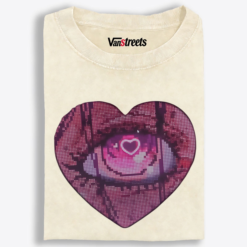 Pixel Heart Eye Retro Washed T-Shirt | 100% Cotton | Streetwear Essential