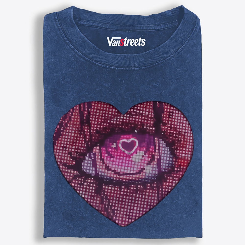 Pixel Heart Eye Retro Washed T-Shirt | 100% Cotton | Streetwear Essential