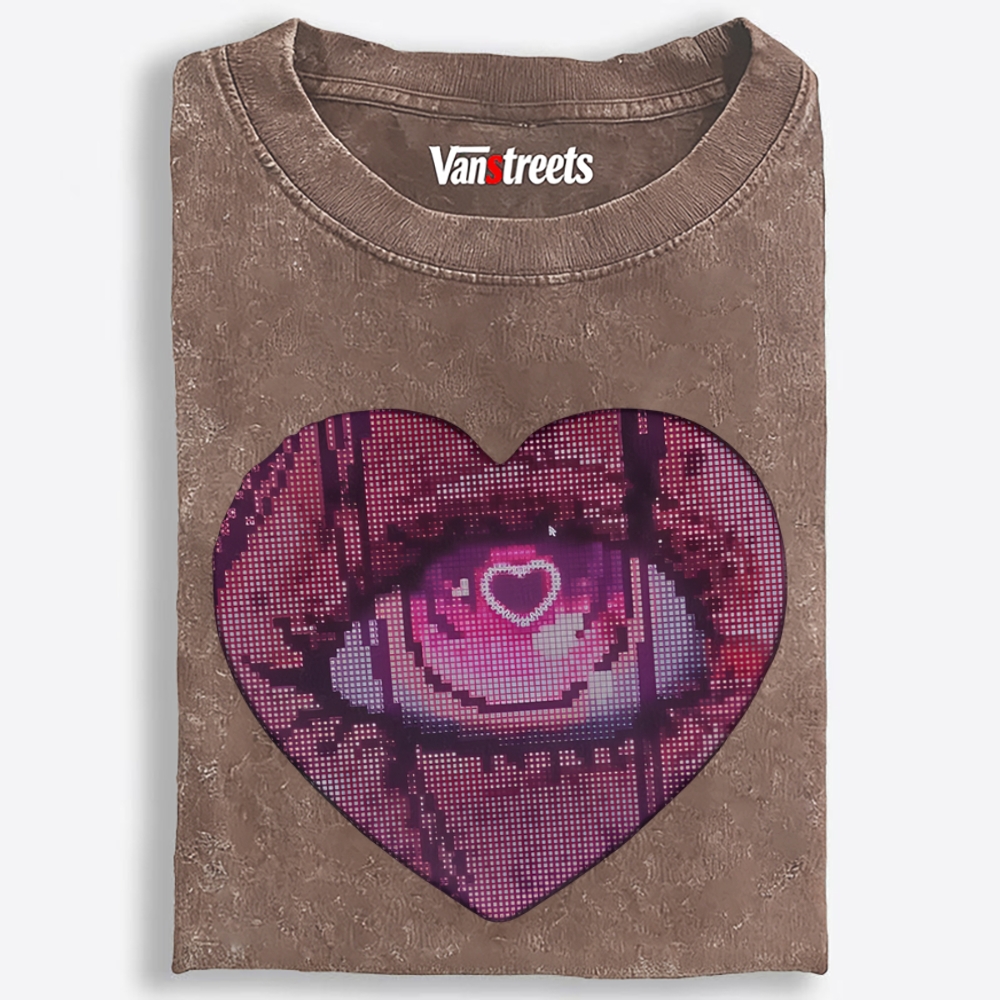 Pixel Heart Eye Retro Washed T-Shirt | 100% Cotton | Streetwear Essential
