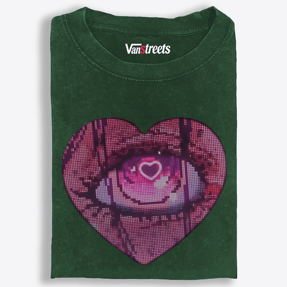 Pixel Heart Eye Retro Washed T-Shirt | 100% Cotton | Streetwear Essential
