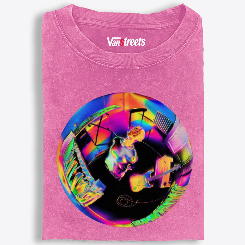 Neon Distorted Room Rock Guitarist Retro Washed T-Shirt | 100% Cotton | Streetwear Essential