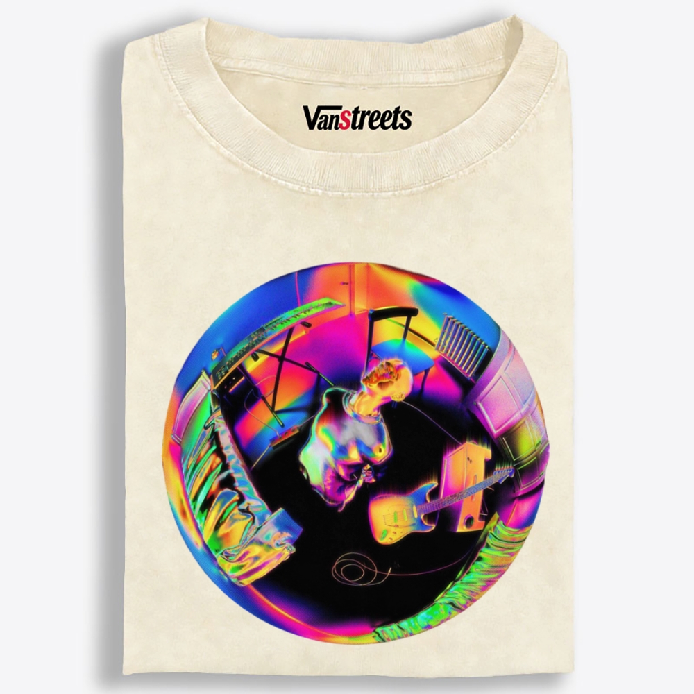 Neon Distorted Room Rock Guitarist Retro Washed T-Shirt | 100% Cotton | Streetwear Essential