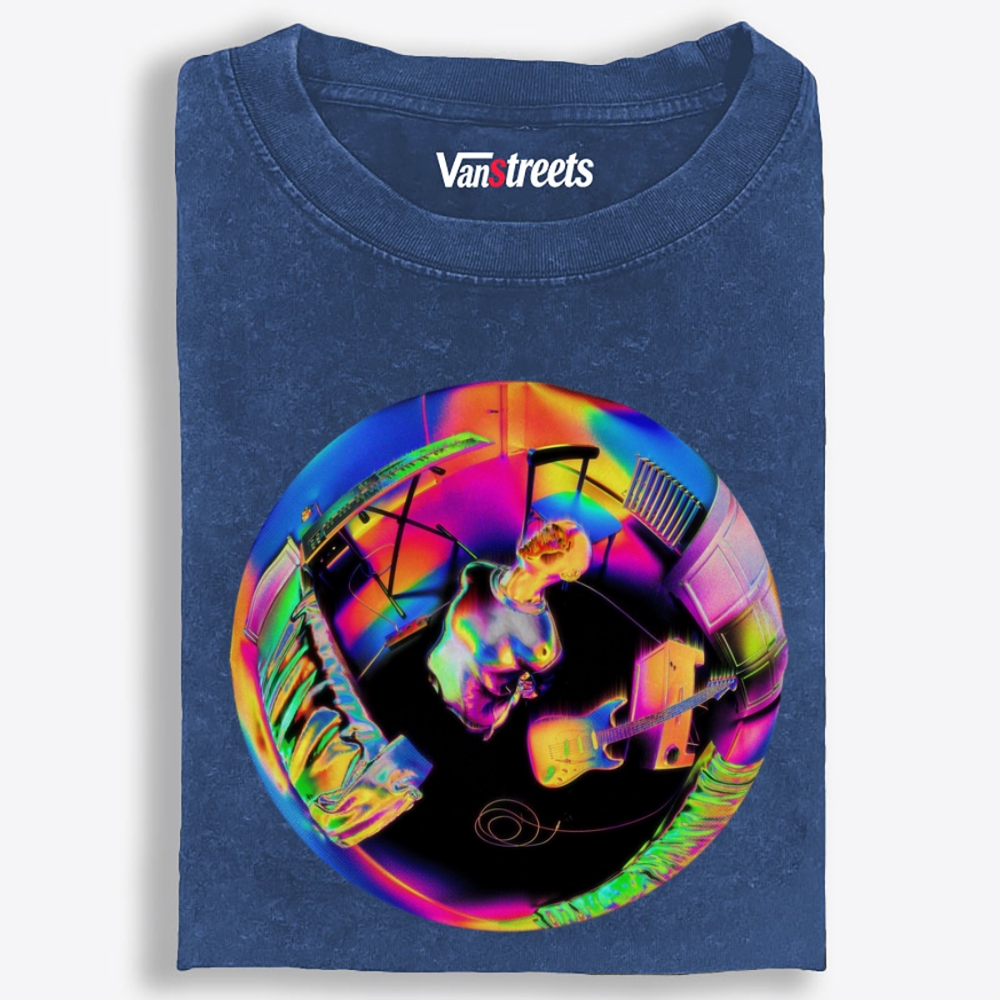 Neon Distorted Room Rock Guitarist Retro Washed T-Shirt | 100% Cotton | Streetwear Essential