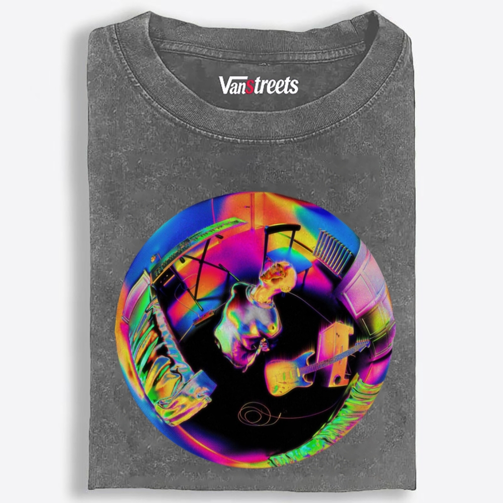 Neon Distorted Room Rock Guitarist Retro Washed T-Shirt | 100% Cotton | Streetwear Essential