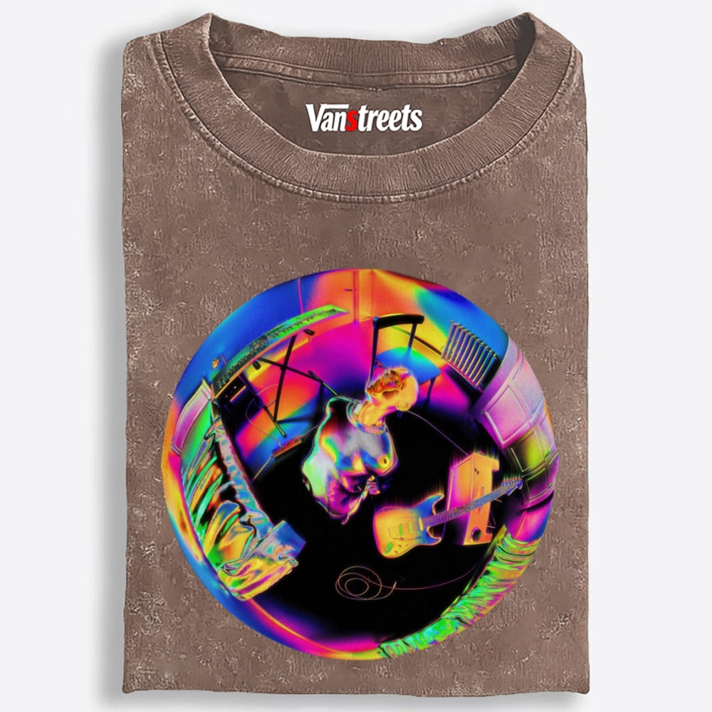 Neon Distorted Room Rock Guitarist Retro Washed T-Shirt | 100% Cotton | Streetwear Essential