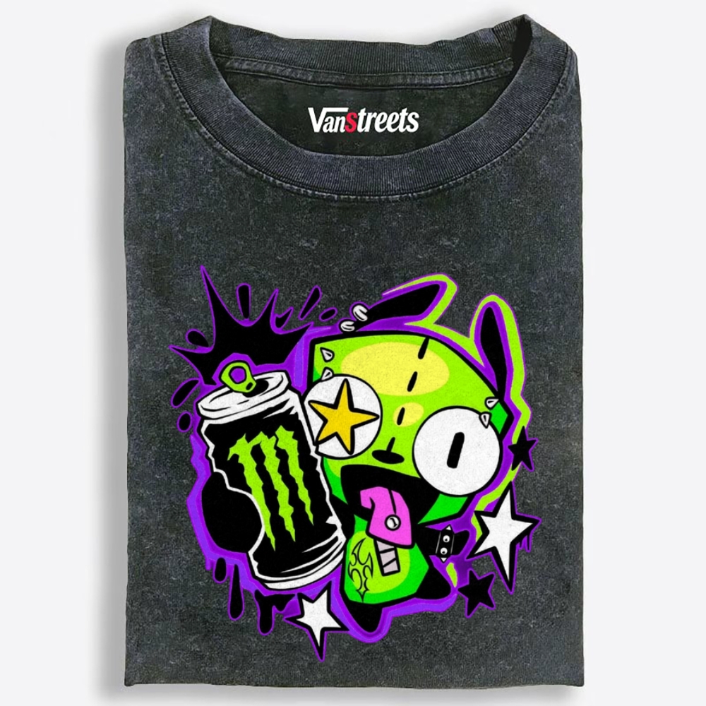 Punk Gir With Monster Energy Drink Retro Washed T-Shirt | 100% Cotton | Streetwear Essential