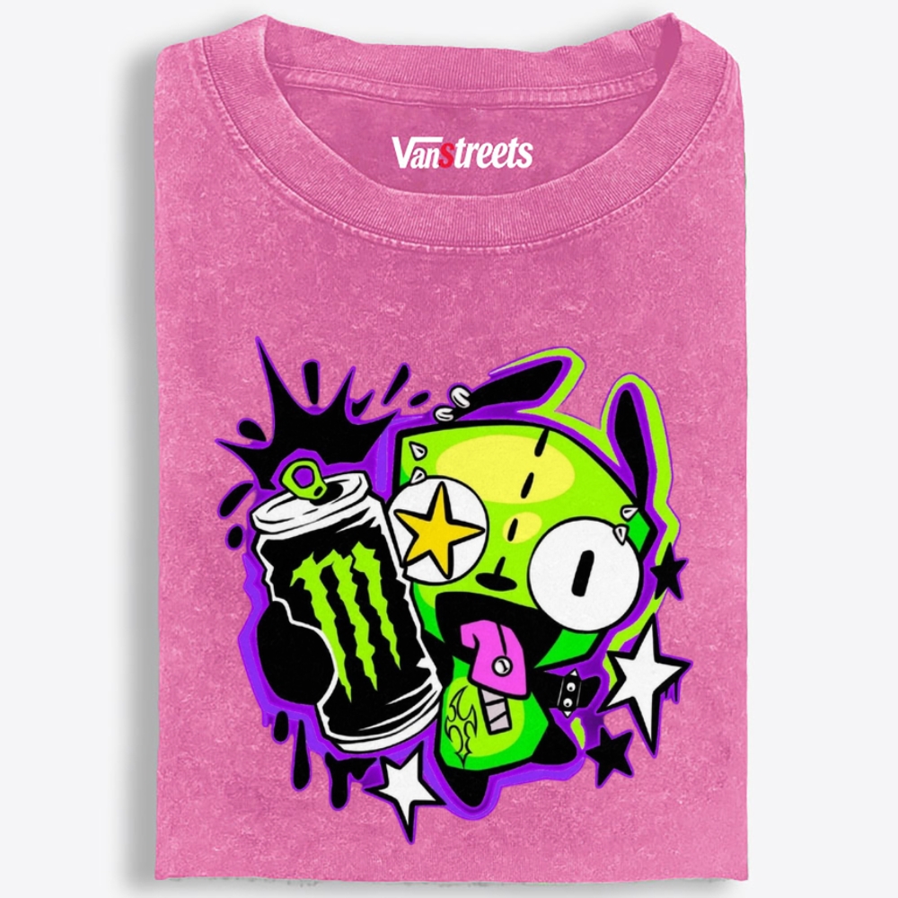 Punk Gir With Monster Energy Drink Retro Washed T-Shirt | 100% Cotton | Streetwear Essential