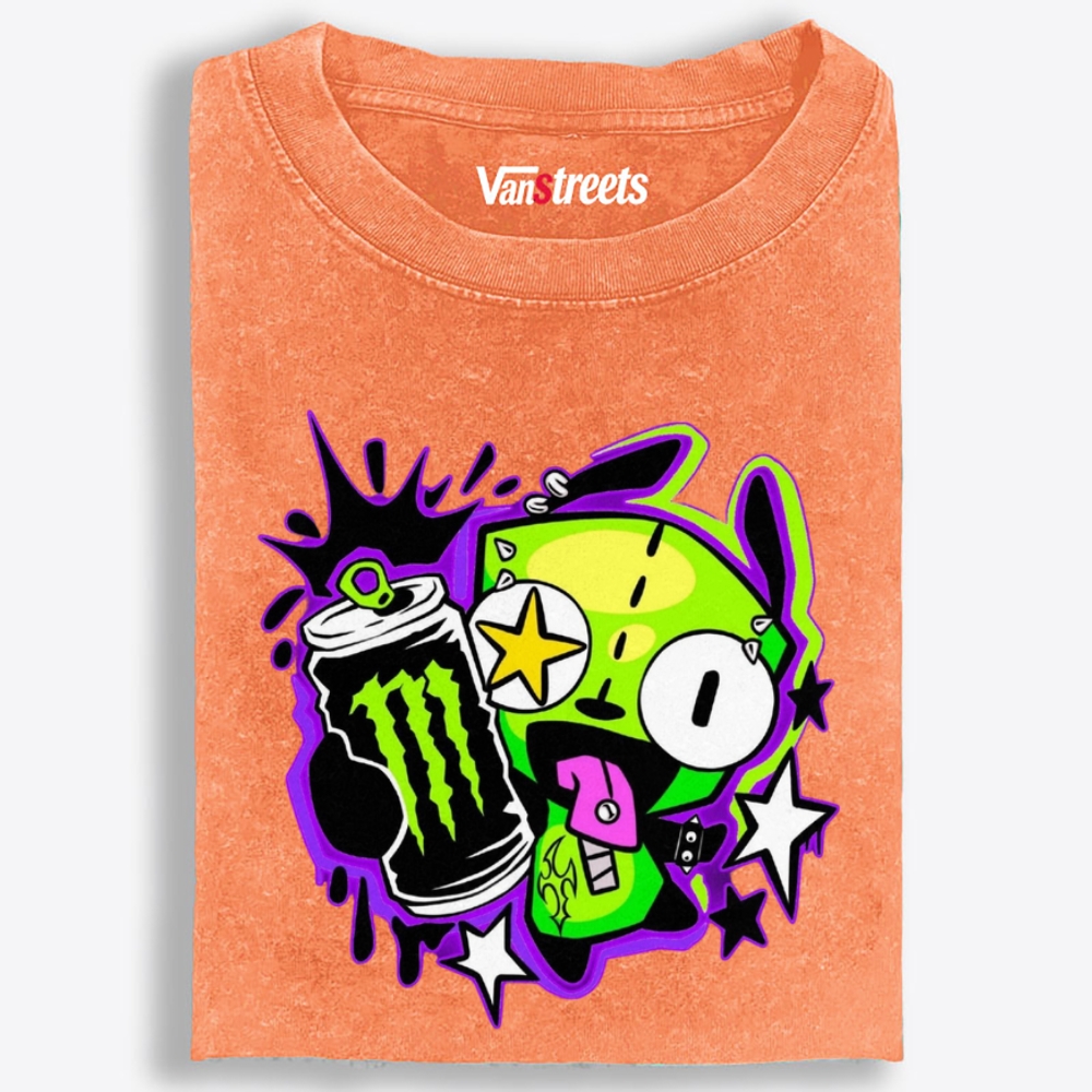 Punk Gir With Monster Energy Drink Retro Washed T-Shirt | 100% Cotton | Streetwear Essential