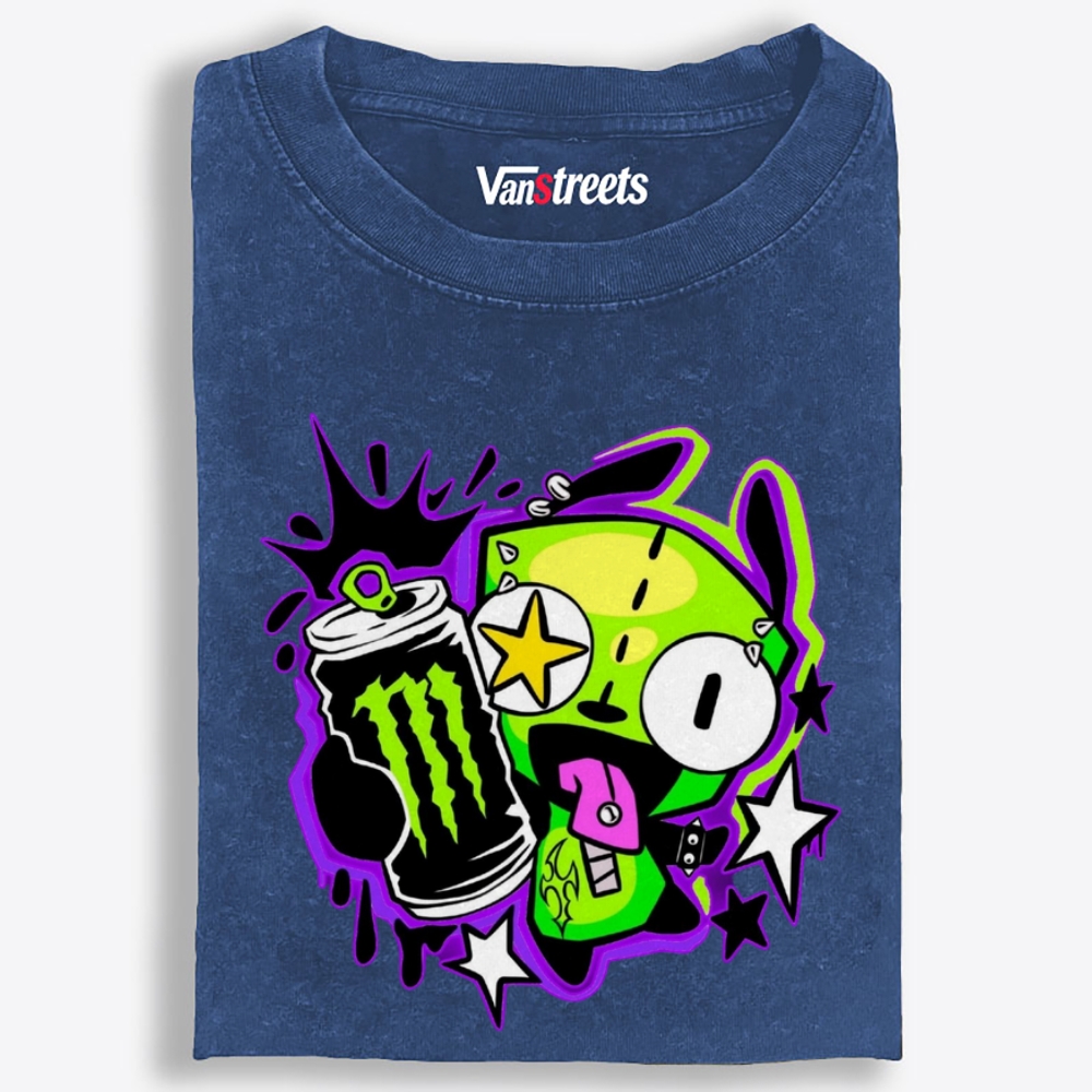 Punk Gir With Monster Energy Drink Retro Washed T-Shirt | 100% Cotton | Streetwear Essential