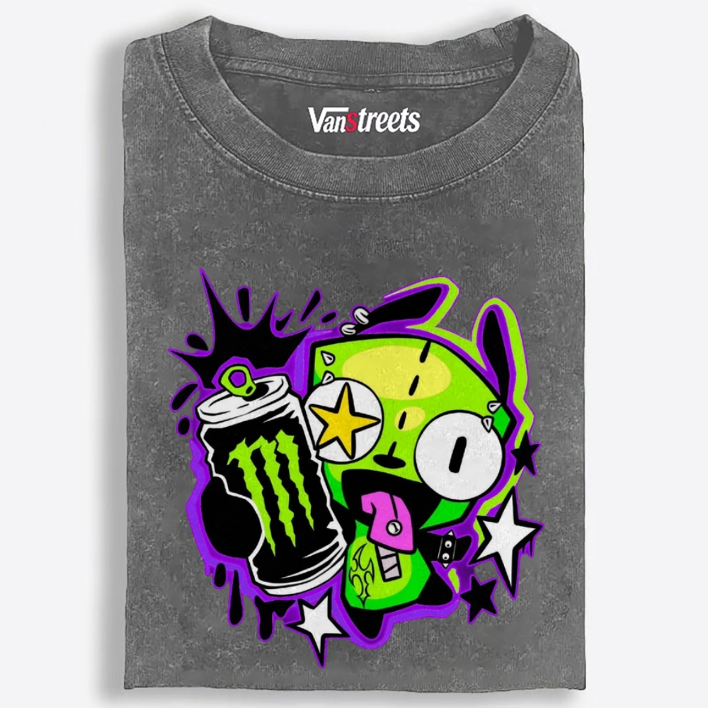 Punk Gir With Monster Energy Drink Retro Washed T-Shirt | 100% Cotton | Streetwear Essential