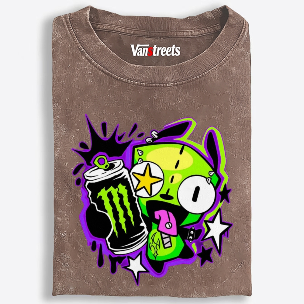Punk Gir With Monster Energy Drink Retro Washed T-Shirt | 100% Cotton | Streetwear Essential