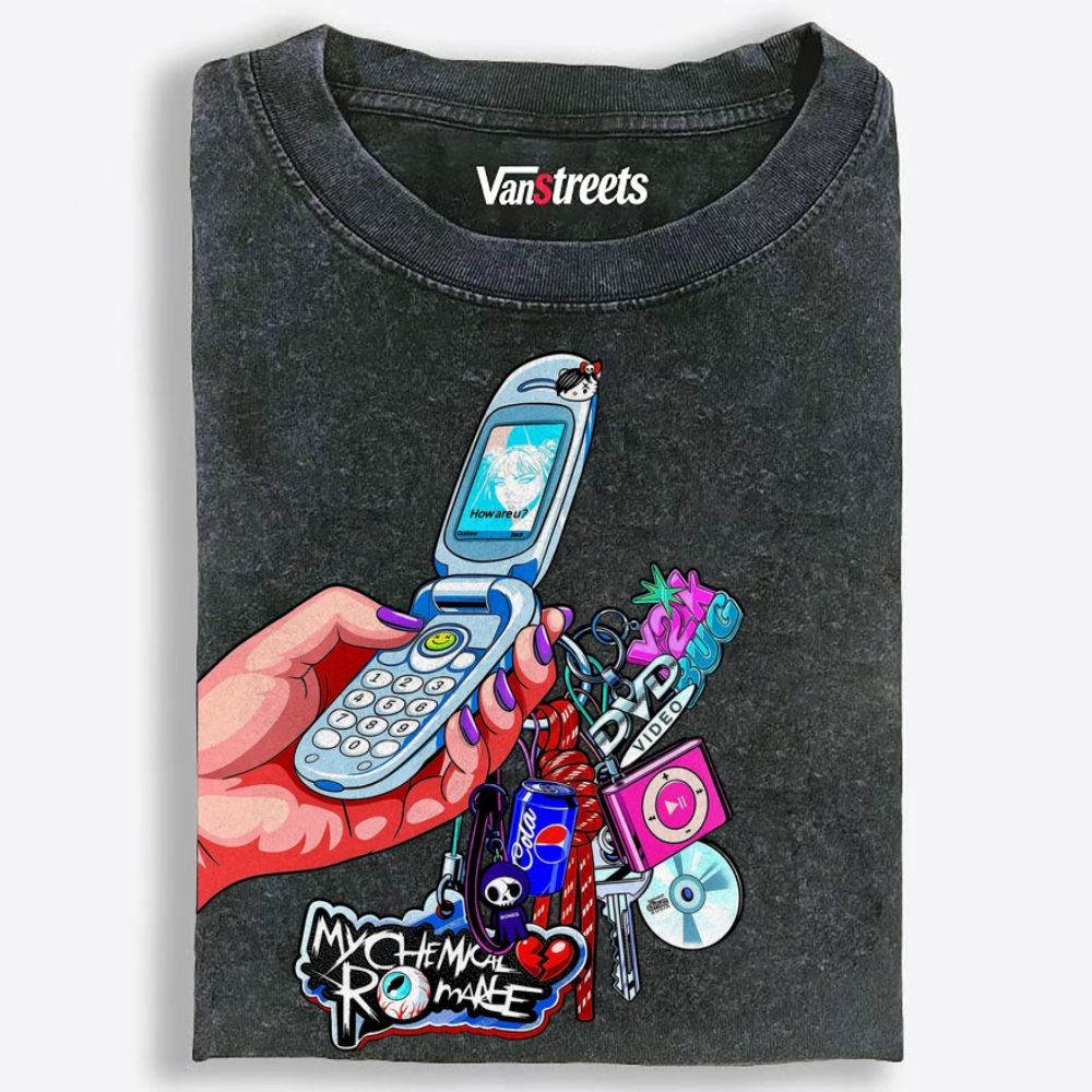 Y2K Flip Phone Hand With Retro Charms Retro Washed T-Shirt | 100% Cotton | Streetwear Essential