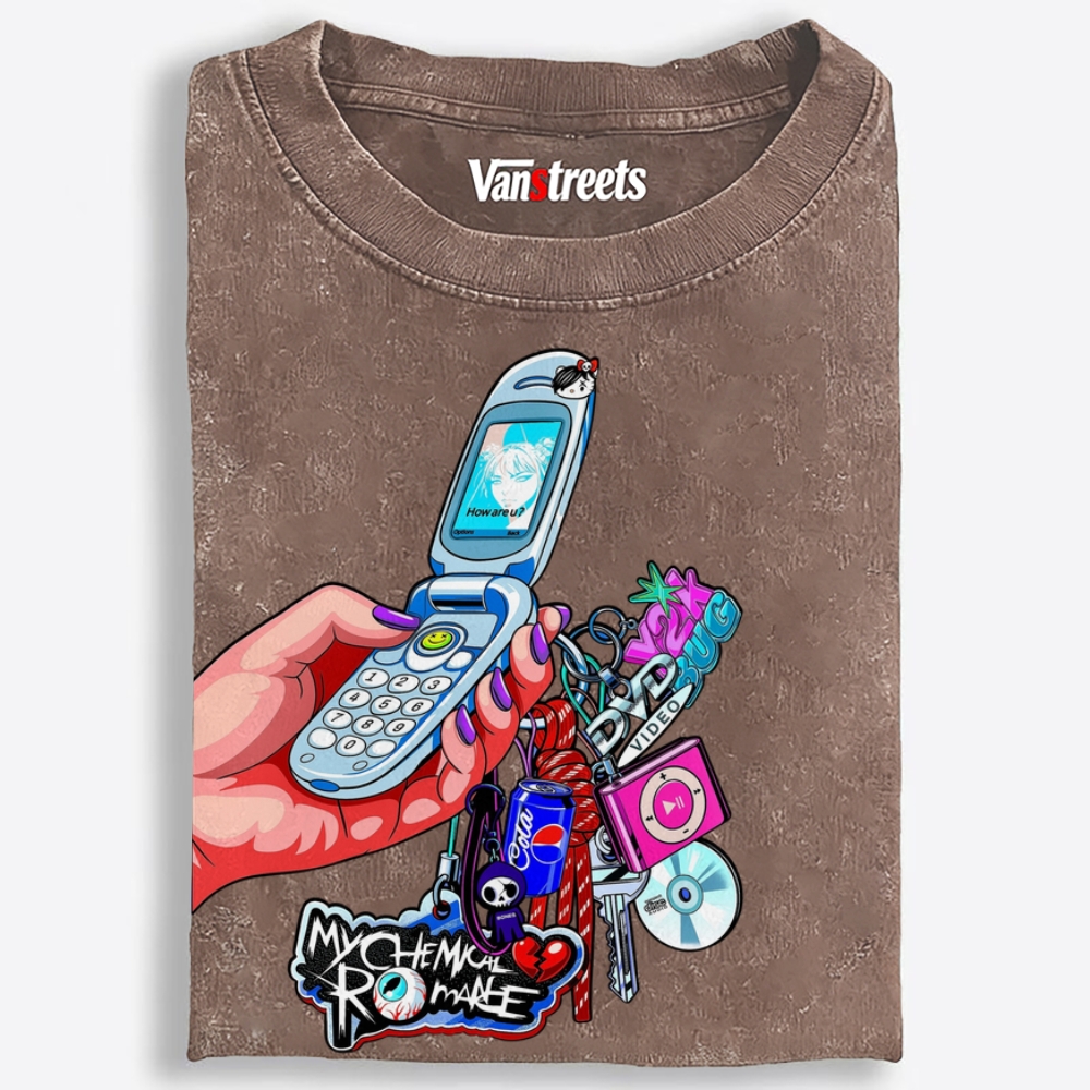 Y2K Flip Phone Hand With Retro Charms Retro Washed T-Shirt | 100% Cotton | Streetwear Essential