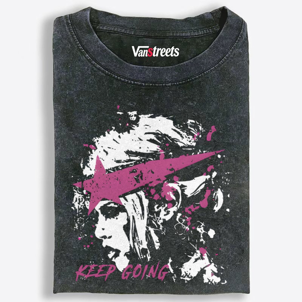 Star Punk Girl Keep Going Retro Washed T-Shirt | 100% Cotton | Streetwear Essential