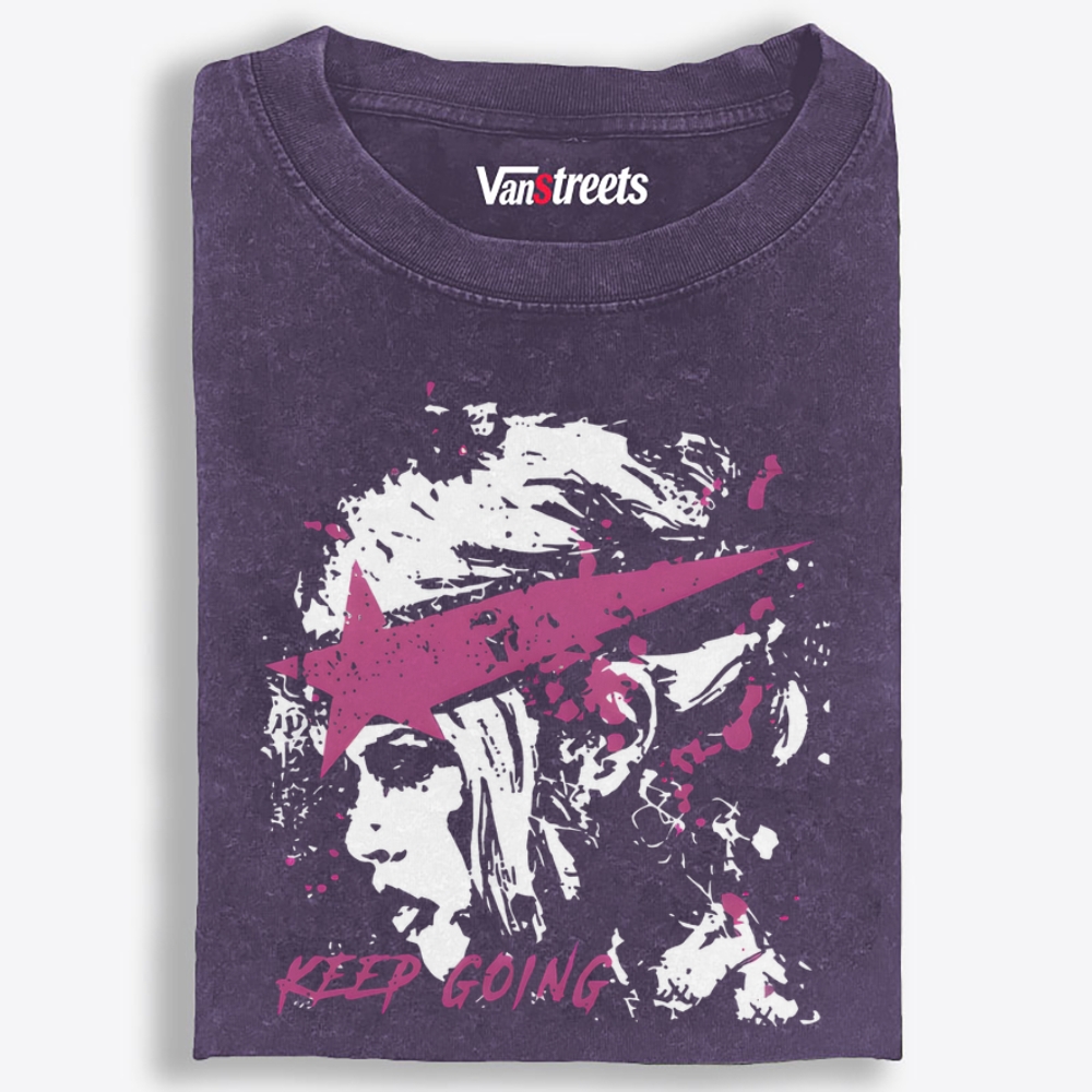 Star Punk Girl Keep Going Retro Washed T-Shirt | 100% Cotton | Streetwear Essential
