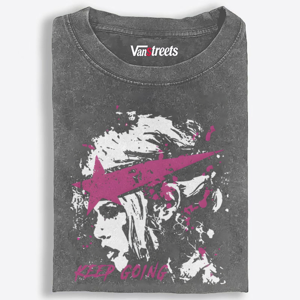 Star Punk Girl Keep Going Retro Washed T-Shirt | 100% Cotton | Streetwear Essential