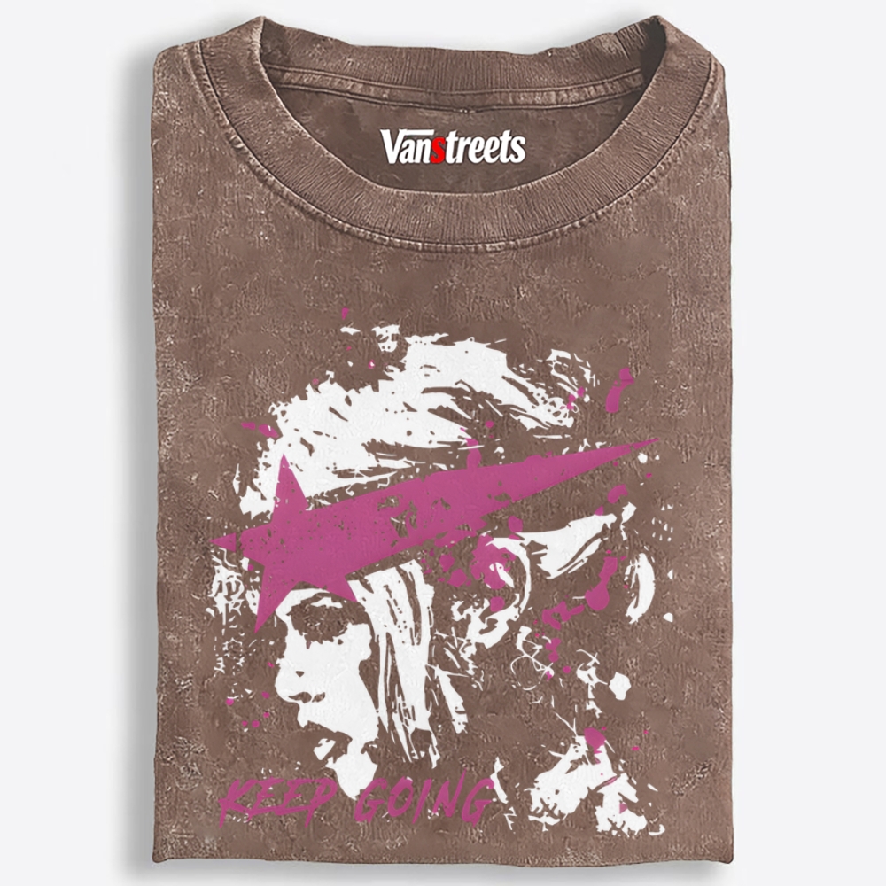 Star Punk Girl Keep Going Retro Washed T-Shirt | 100% Cotton | Streetwear Essential