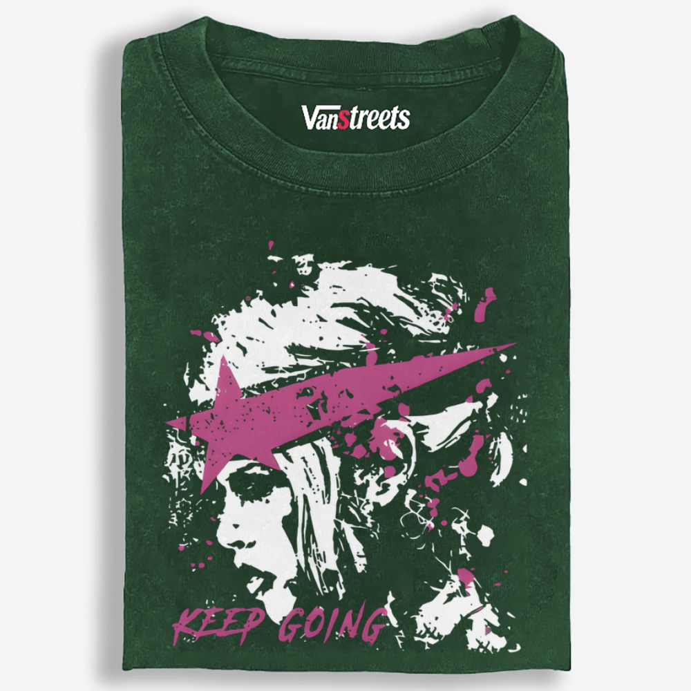 Star Punk Girl Keep Going Retro Washed T-Shirt | 100% Cotton | Streetwear Essential