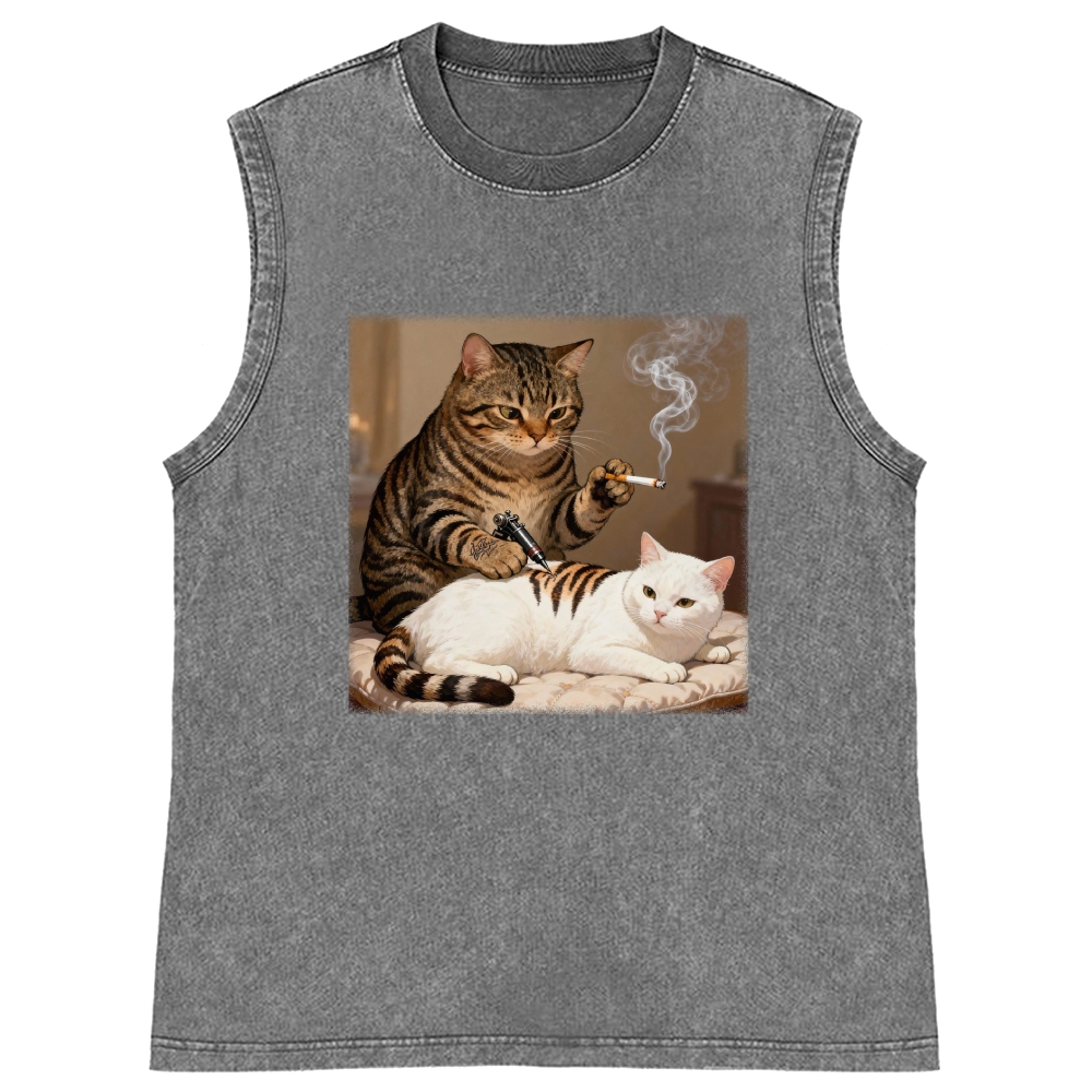 Cat Tattoo Artist Retro Washed Tank Top