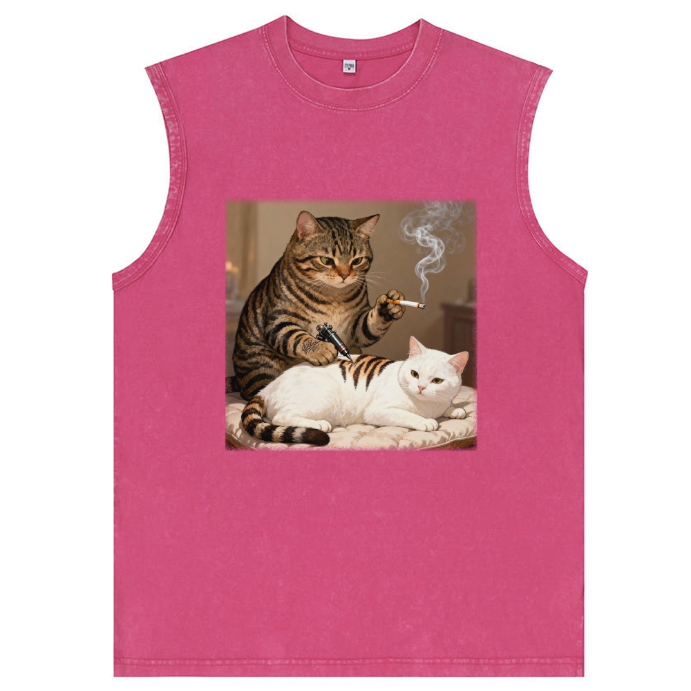 Cat Tattoo Artist Retro Washed Tank Top