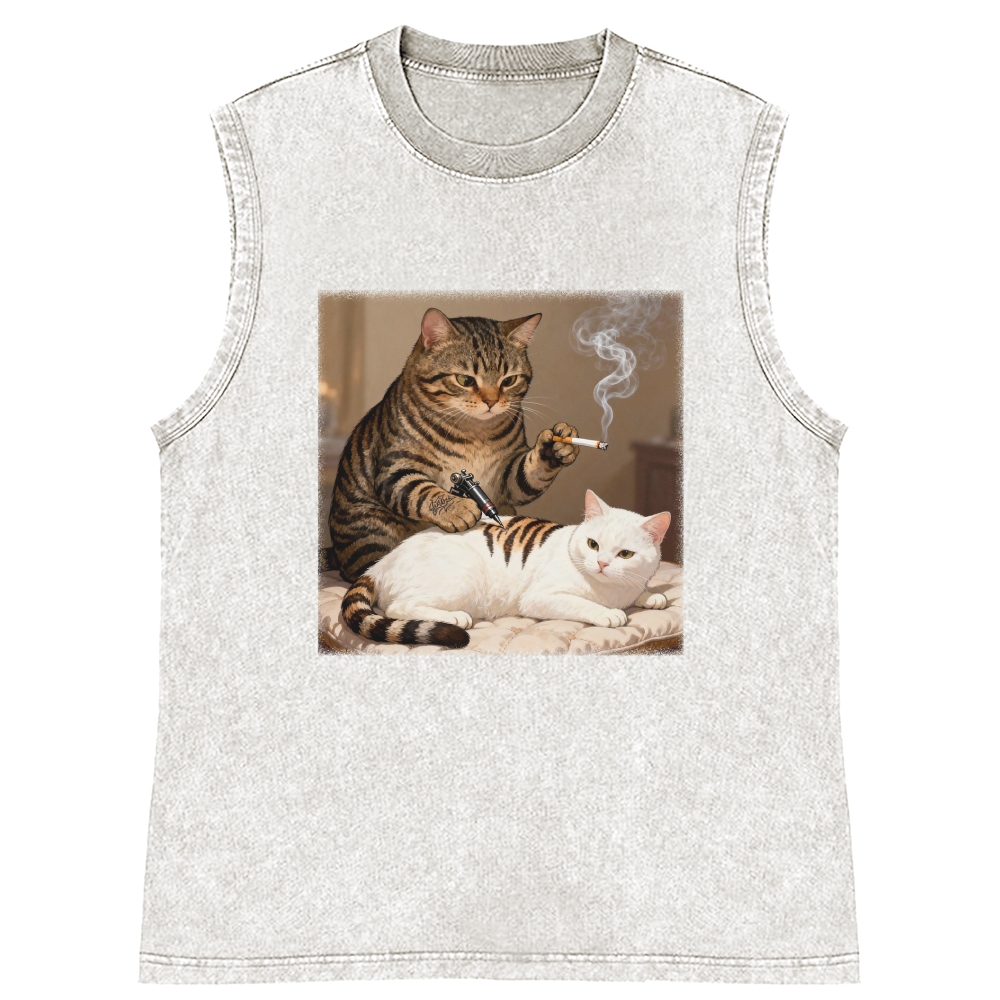 Cat Tattoo Artist Retro Washed Tank Top