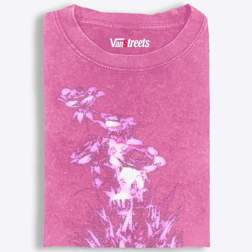 Dark Grunge Dotted Hot Pink Roses Retro Washed T-Shirt | 100% Cotton | Streetwear Essential