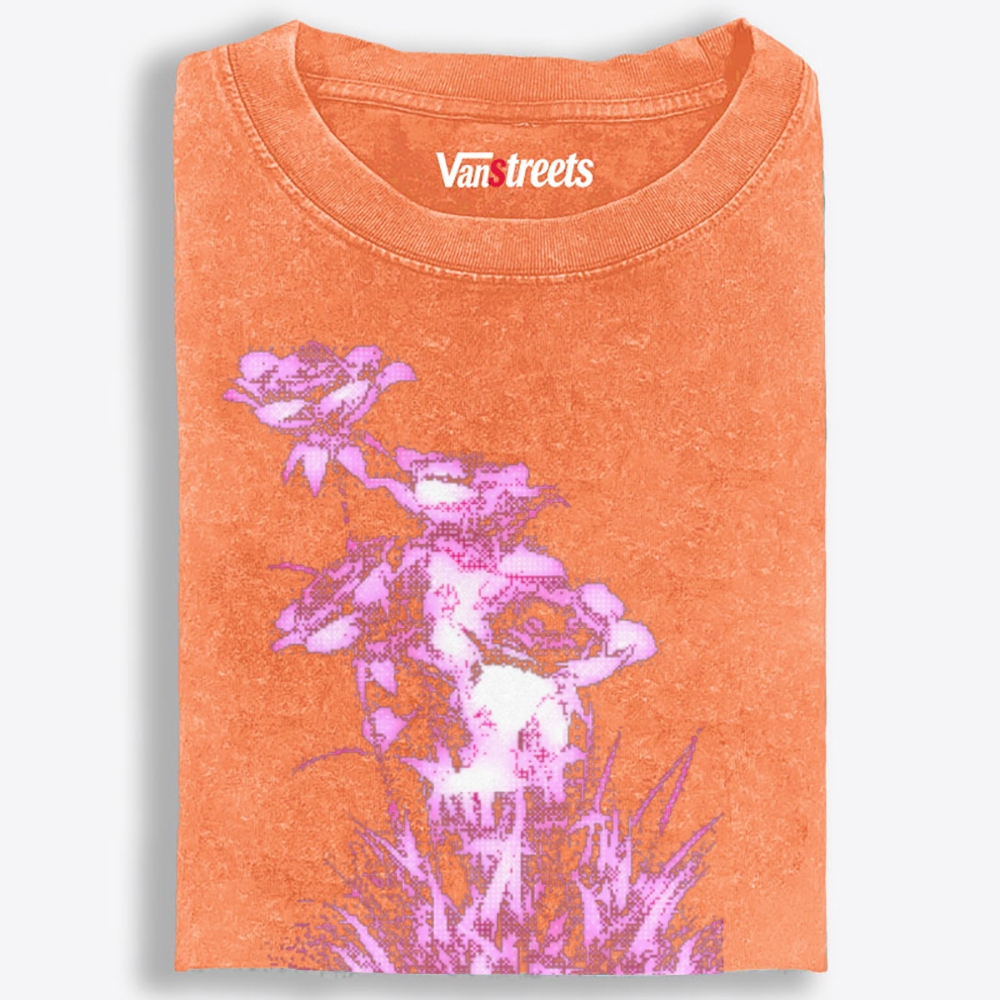 Dark Grunge Dotted Hot Pink Roses Retro Washed T-Shirt | 100% Cotton | Streetwear Essential